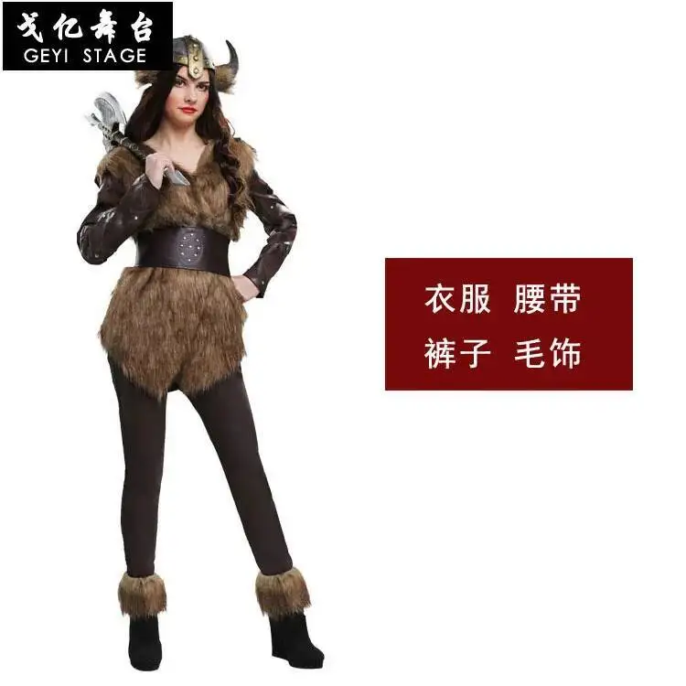 Costume Nordic Warrior Dress Halloween Up Cosplay Costume Adult Female Viking Savage Clothes