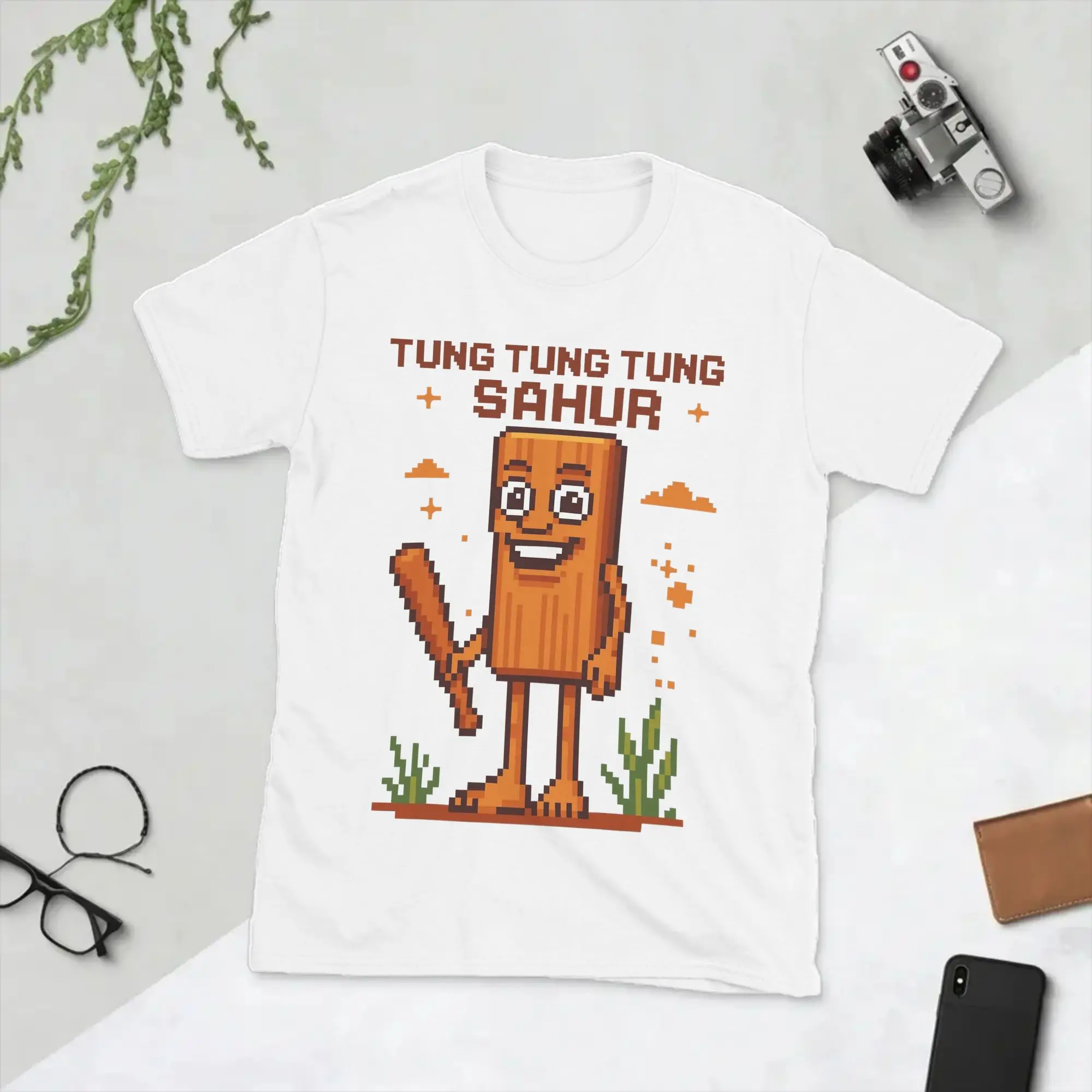 Tung Tung Tung Sahur Italian Brainrot Memes Pixel T-Shirts Men  Vintage Cotton Tees O Neck Short Sleeve T Shirt Gift Clothing