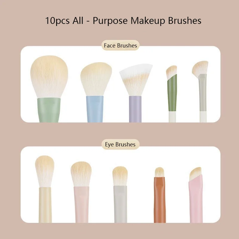 10Pcs Morandi Mini Travel Makeup Brush Set - Eyeshadow Blush Foundation Cosmetic Brushes Kit Portable Miniature Makeup Tools