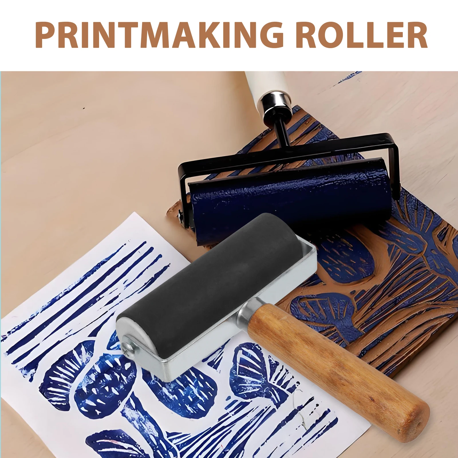 

Rubber Roller Portable Use Reliable Printmaking Stamp Roller Professional for Art Printing Supplies