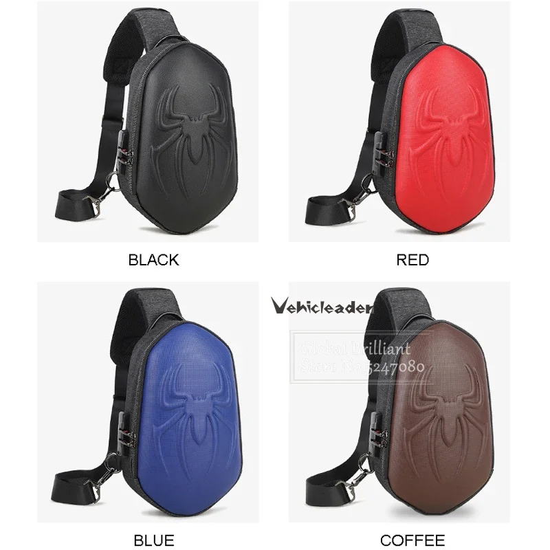 

Motorcycle backpack Messenger Sling Shoulder Bag Chest Cycling Crossbody Bag Cover Pack Fancy Rucksack Embossed Spider