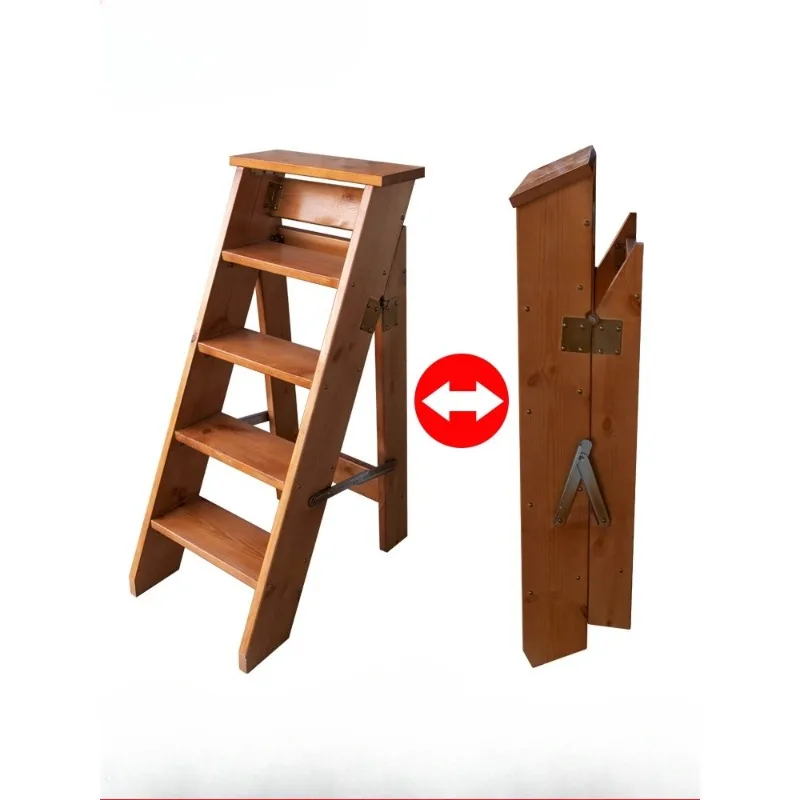 Solid wood thickened herringbone ladder home folding climbing ladder balcony flower stand multi-functional