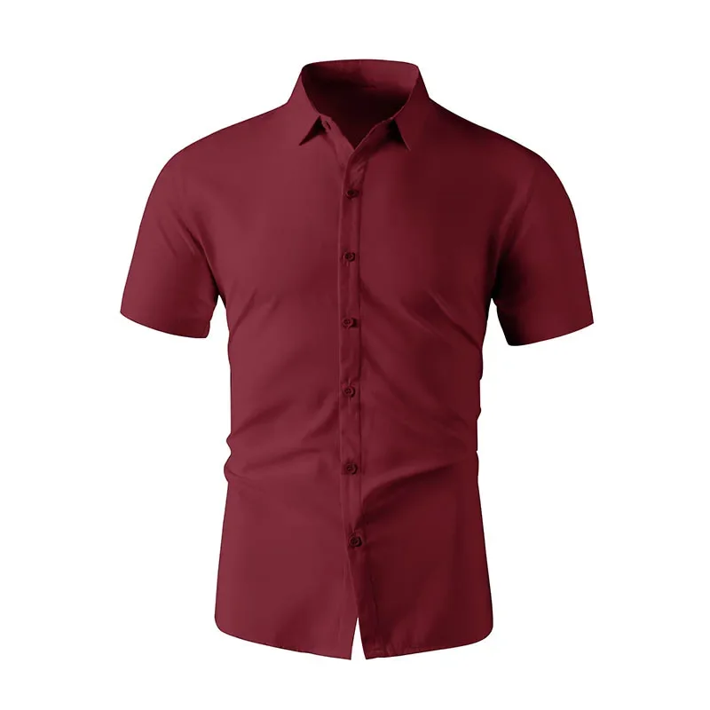 Nieuw heren zakelijk casual effen kleur overhemd met korte mouwen voor zomermode, geen strijken, comfortabele en veelzijdige top