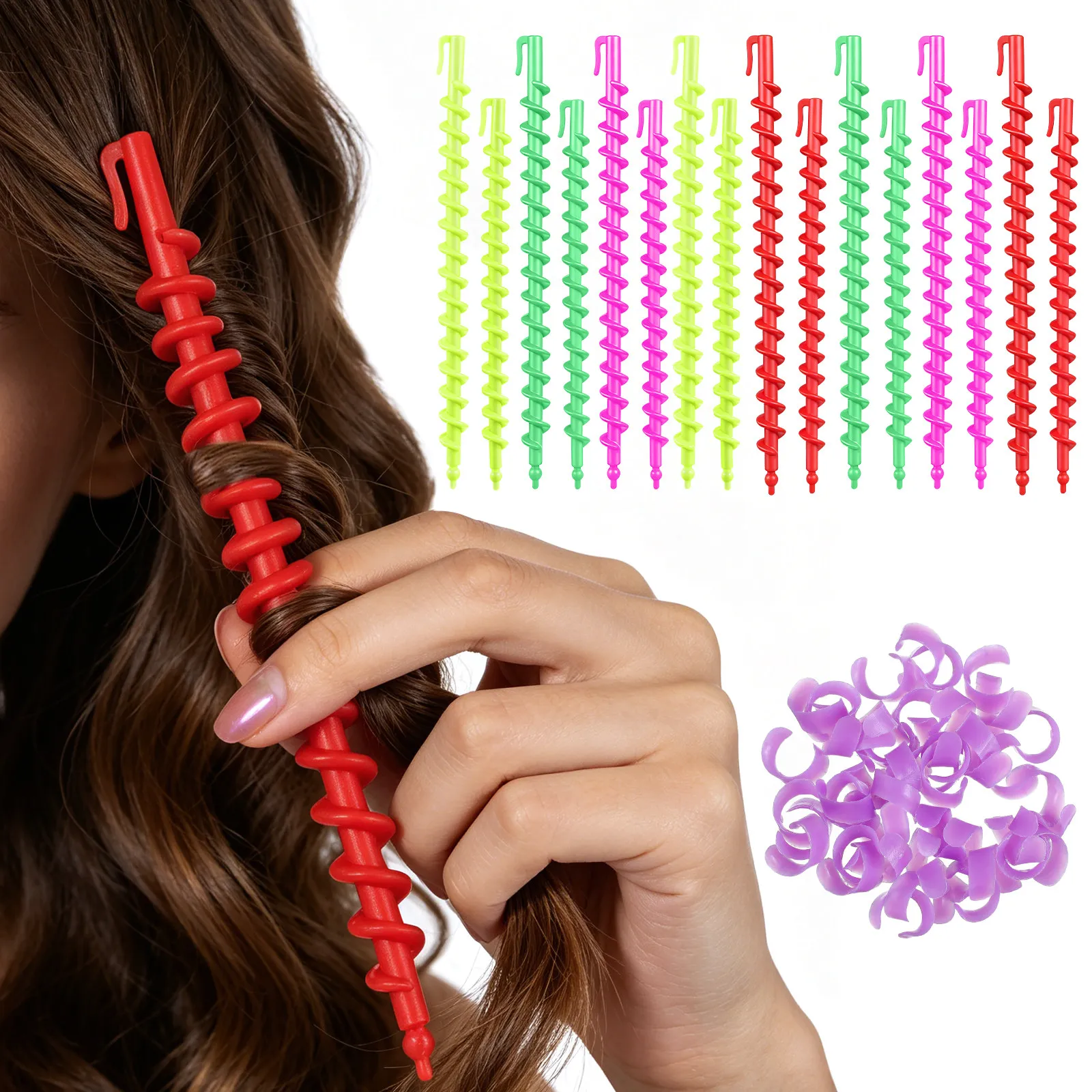 

52Pcs Spiral Hair Curlers Perm Rods Plastic Spiral Curling Rods for Natural Hair Tight Curls Home Salon Hairdressing Tool