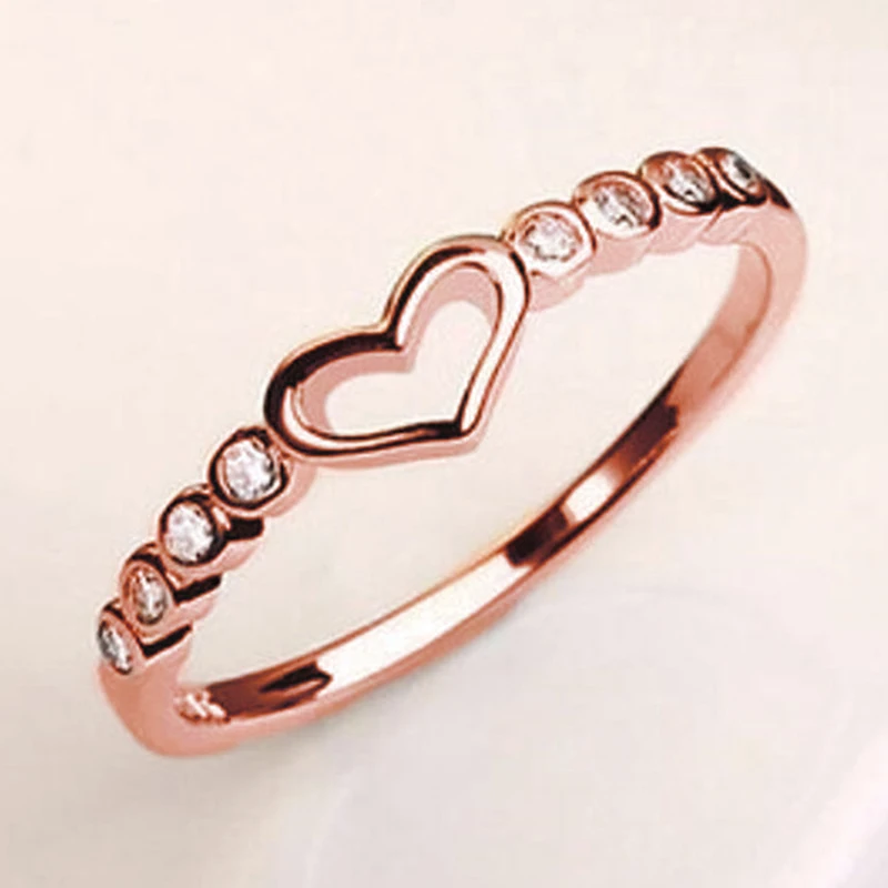 Huitan Hollow Heart Finger Rings for Women Exquisite Thin Rings Wedding Bands Accessories Anniversary Gift Statement Jewelry