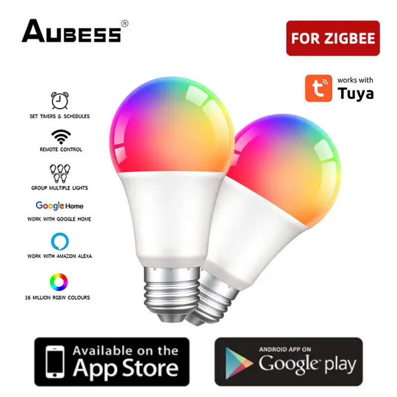 Ampoule intelligente Tuya Zigbee E27 RGB, 9/12/15/18W, 110/220V, couleur variable, domotique intelligente Via Alexa Google SmartLife