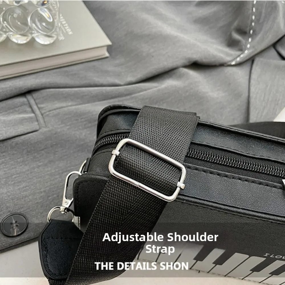 

PU Leather Piano Shoulder Bag Piano Note Design Wide Shoulder Strap Crossbody Bag Contrast Color Flip Zipper Small Square Bag