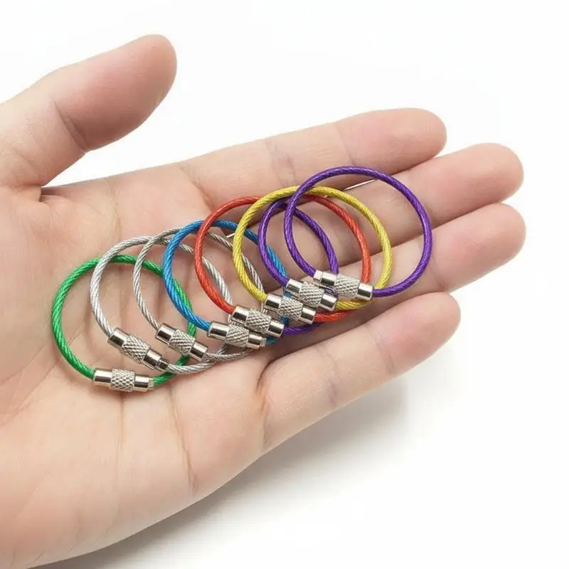10pcs/Lot Colorful Iron Wire Keychain Cable Loop Screw Lock Rope Key Holder Keyring Key Chain Rings For Jewelry Making Supplies