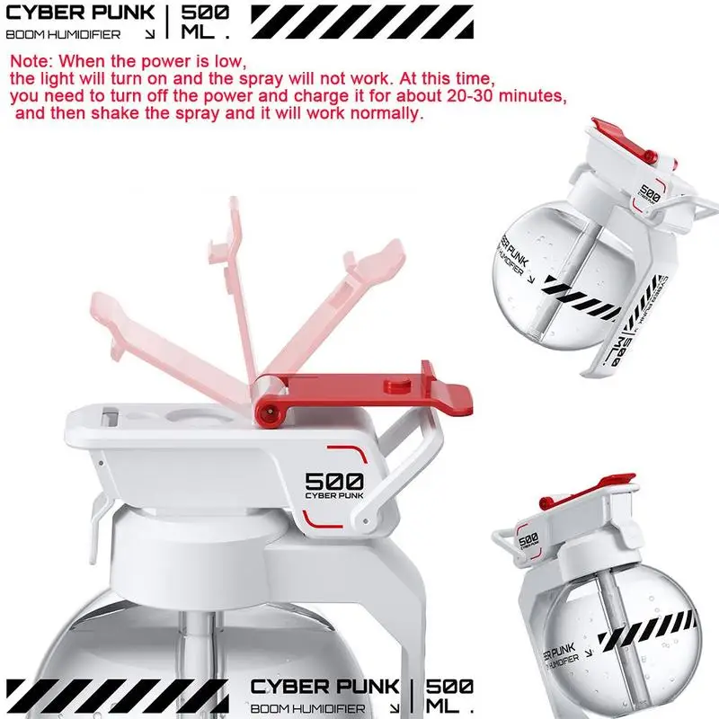 مرطب بتصميم Cyberpunk، مرطب محمول قابل لإعادة الشحن عبر USB لسطح المكتب، للمكتب المنزلي، مرطب للغرفة