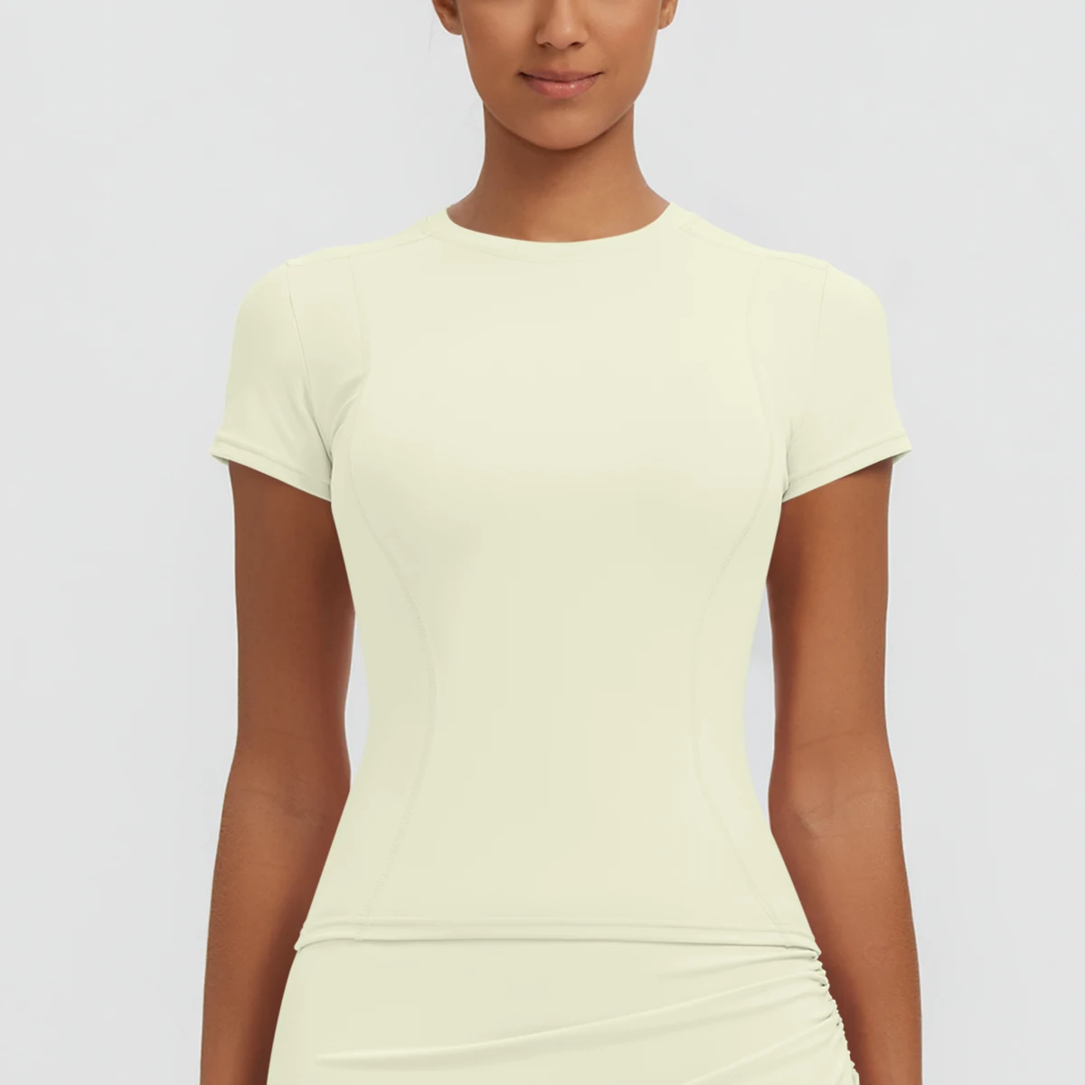 Neues Damen Sommer Yoga Kurzarm T-Shirt Lauf- und Radsport Einfarbiges Schnelltrocknendes Workout-Oberteil Enganliegend Atmungsaktive Yoga-Kleidung – Detail 29