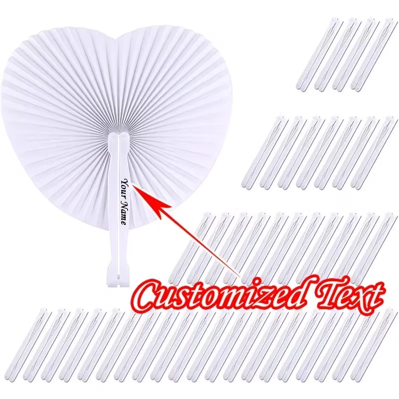 10Pcs/30Pcs/50Pcs/70Pcs Personalized Custom Heart-Shaped Unprinted Handheld Paper Folding Fans, White Heart-Shaped Folding Paper Fans, Simple Design, Lightweight and Durable, Free for Doodling, Painting, Writing, Diy,