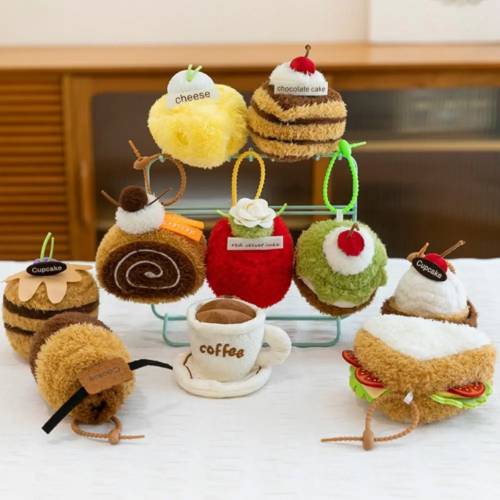 Afternoon Tea Series Cake Dessert Pendant Stuffed Cartoon Cute Sandwich Cheese Bag Charm 12CM Dessert Keychain