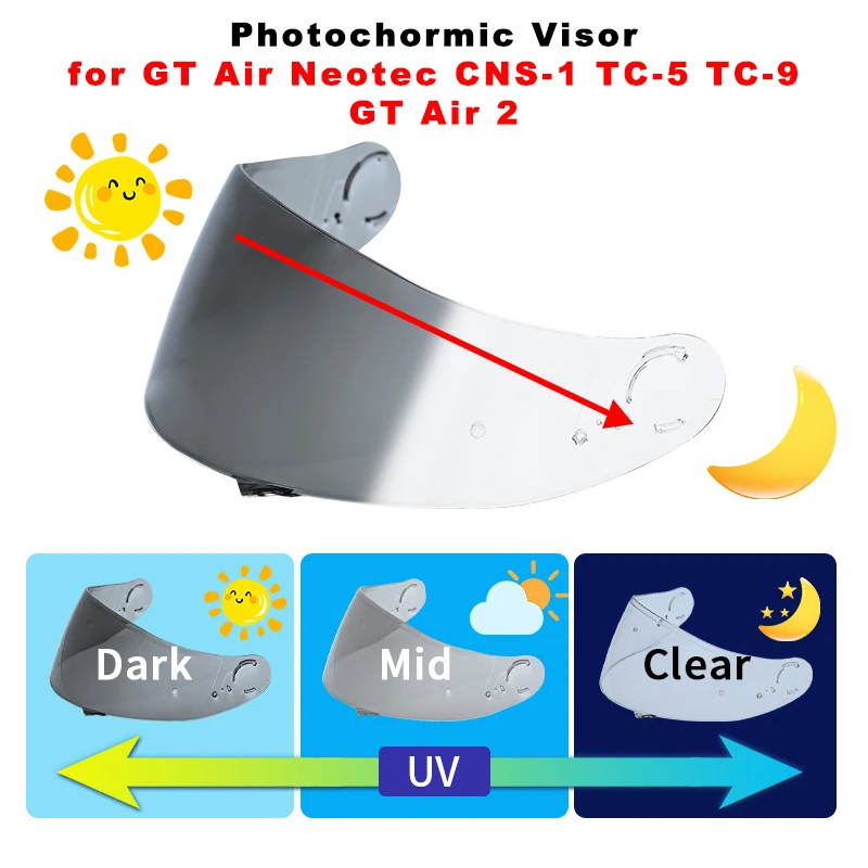 Photochromic Visor for SHOEI GT Air Neotec CNS-1 TC-5 TC-9 GT Air 2 Helmet Shield Uv Protection Anti-scratch Visera Windshield