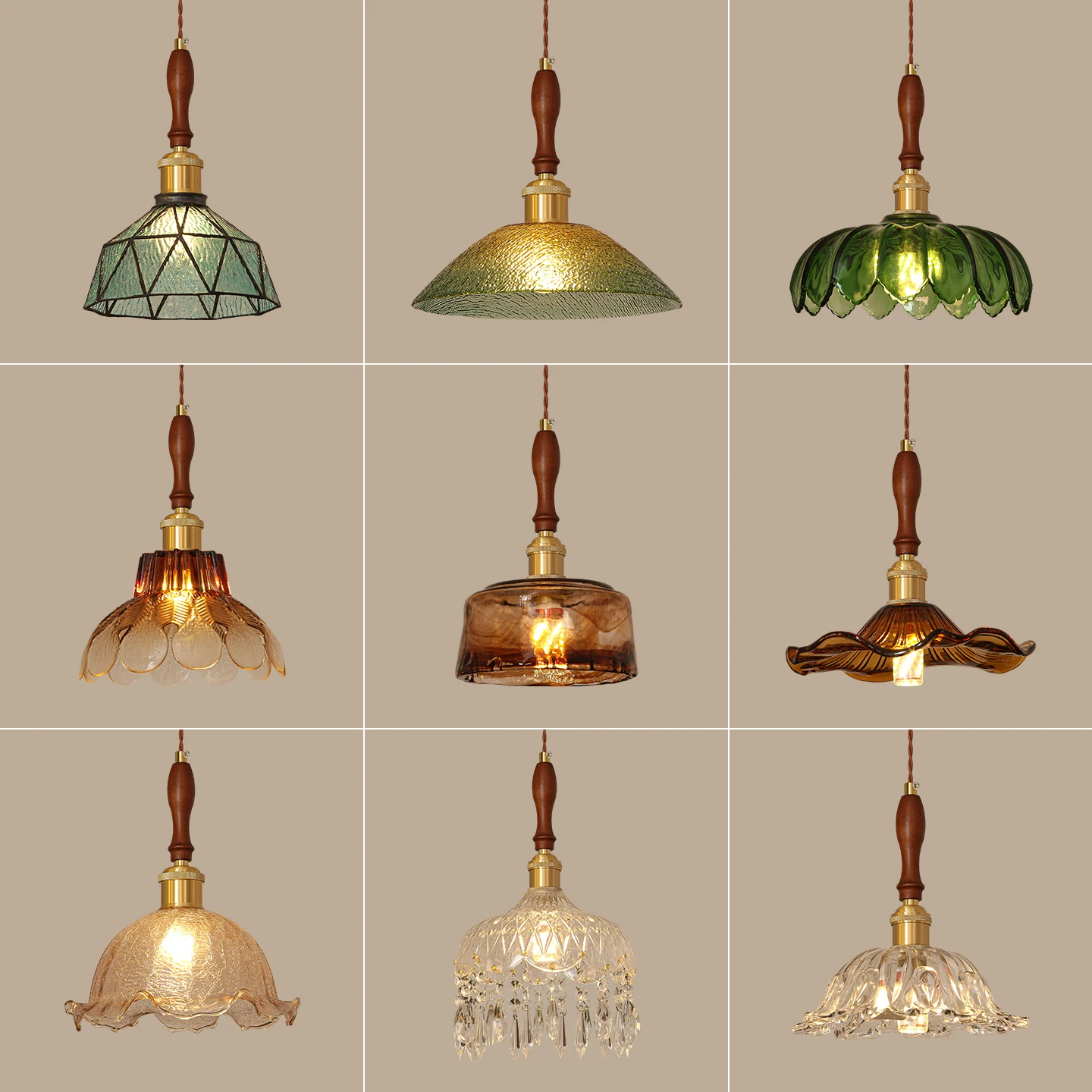 

Tiffany Glass Lampshade Pendant Lights Vintage Wood Bedside Hanging Lamp for Restaurant Bedroom Light Fixtures Mall Art Decor