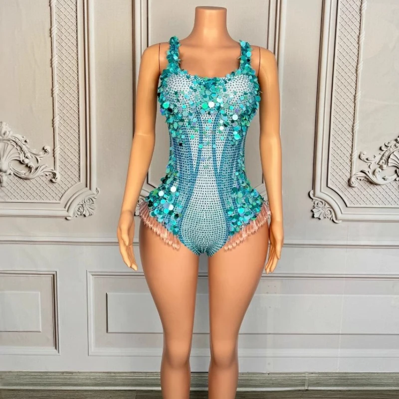 

Nightclub Bar Diamond Sling Fringed Onesie Purple Blue Female Singer Dance Team Female Group Vestidos Para Mujer Fiesta Elegante