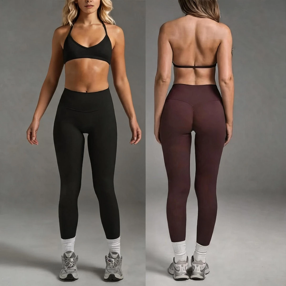 C-B 2026 Women 2 Piece Workout Yoga Set Halter V Neck Sports Bra High Waist Leggings Soft Stretch Gym Fitness Outfit Activewear