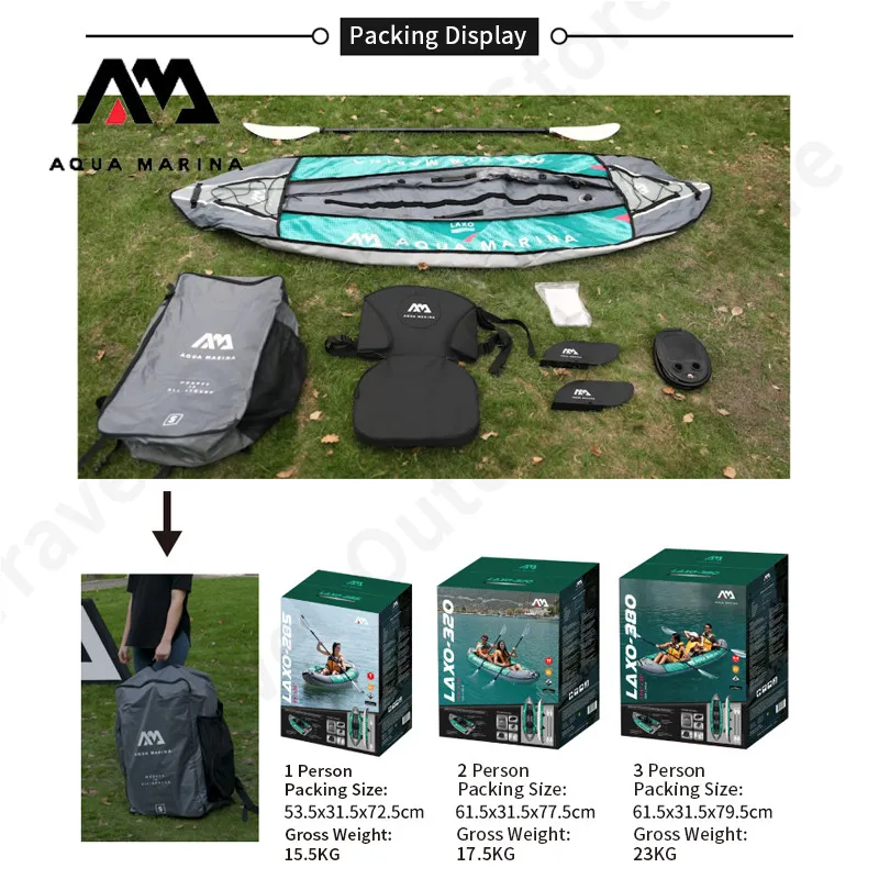 

AQUA MARINA LAXO Inflatable Kayak Boat for 1/2/3 Person 600D Polyester Family Travel Water Sports Fishing Paddle Canoe Boat Seat