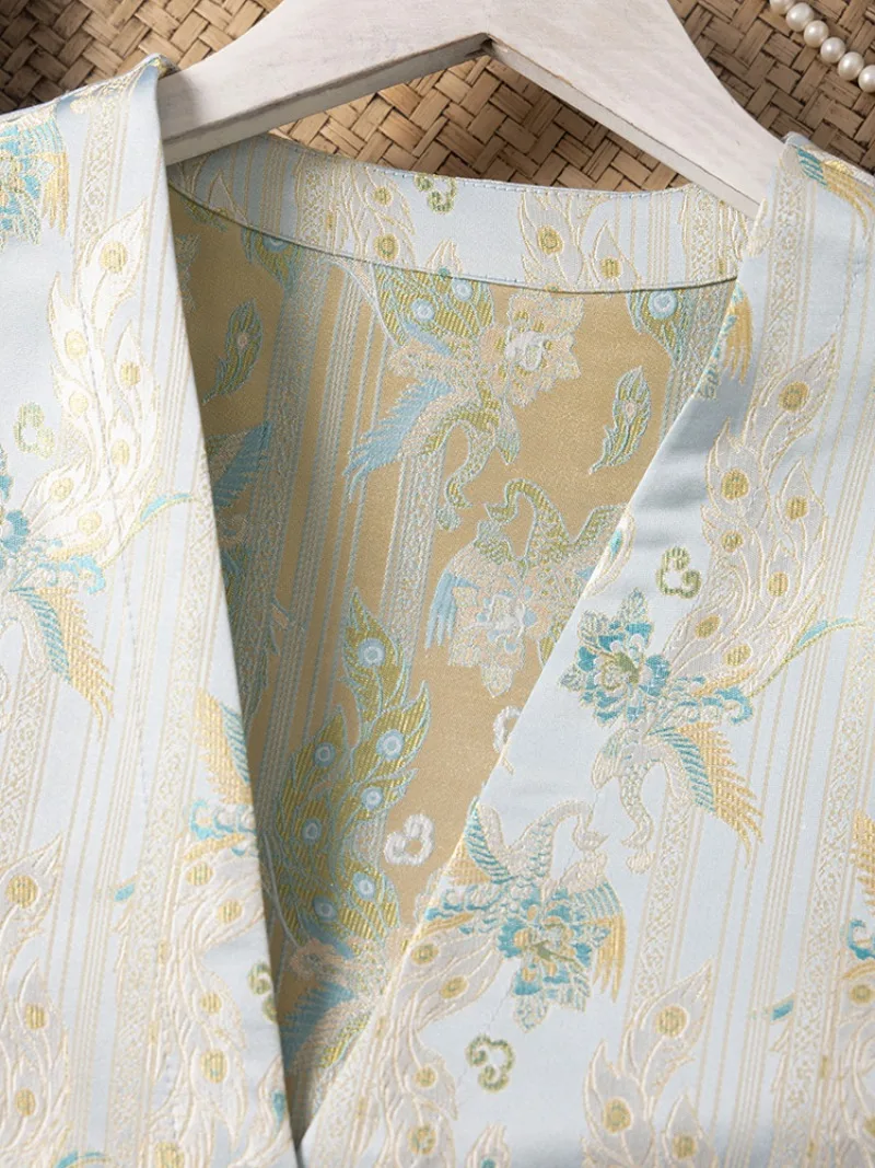 Peacock Print New Chinese Style V-neck 100% Natural Mulberry Silk Women's Fashionable Long Sleeved Single Breasted Suit Jacket