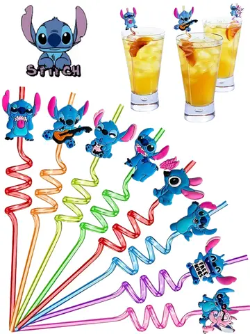 1/4/8pcs New Stitch Creative Straw Party Decoration Anime Character Reusable Holiday Birthday Party Halloween Christmas Gifts