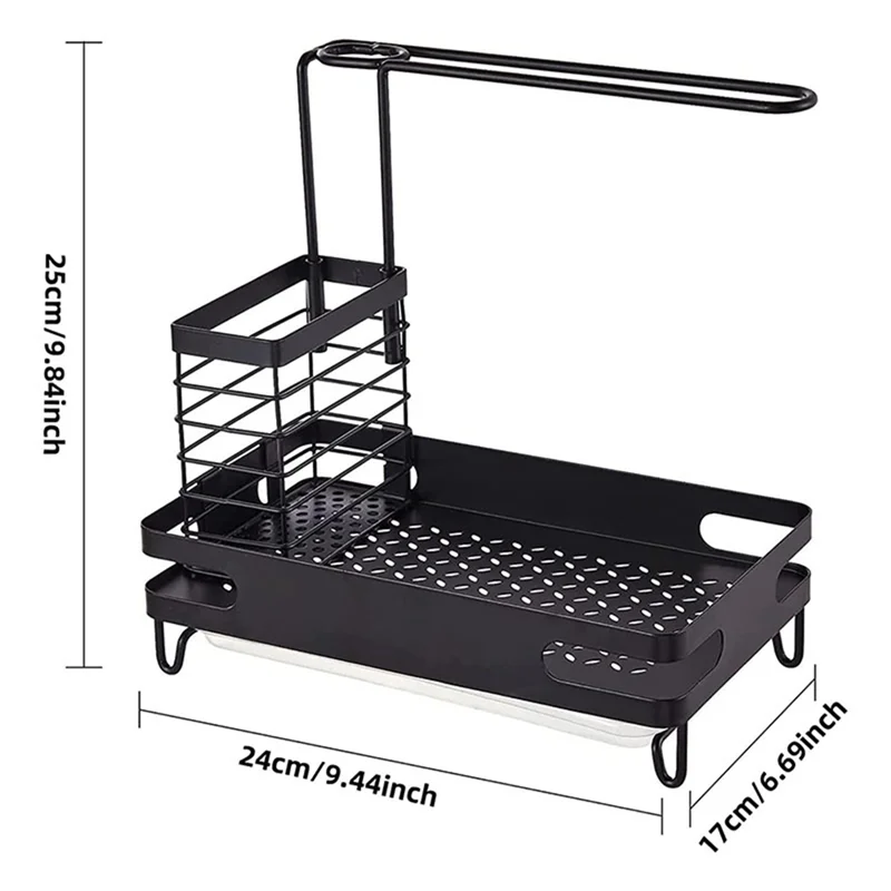 Kitchen Sink Organizer, Kitchen Sink Caddy Sponge Holder Stainless Steel Dish Cloth Rack & Sink Brush Holder