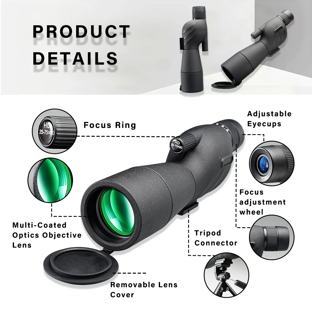 25-75x60 Zoom Spotting Scope Camera 4K HD Birdwatching Telescope  with Tripod Outdoor Camping Gear view 6