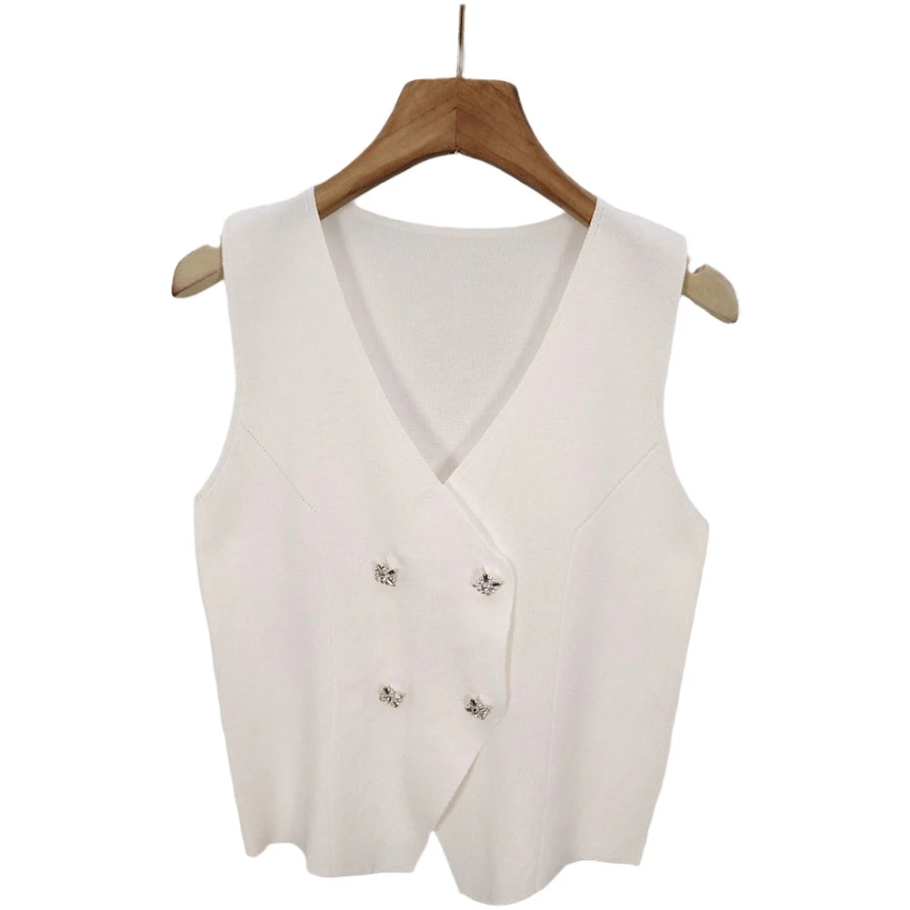 

For Casual Occasions Knitted Waistcoat Elegant Sleeveless Tops Casual Outings Black Casual Wear Spring Fashion