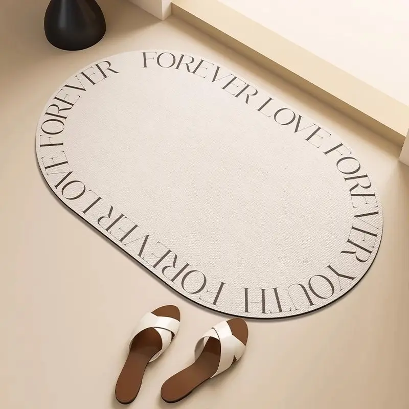 Oval Shaped Floor Mat Quick Drying Water Absorbing Foot Mat Diatomaceous Toilet Anti Slip Dirt Resistant Carpet Entrance Door