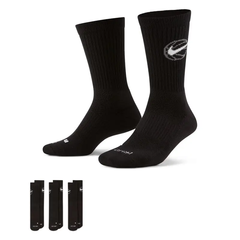 Nike (Nike) Neutral Casual Socks, Three Pairs, Black Elastic Mid-Calf Socks, Comfortable and Breathable Basketball Socks, Running Training Socks Da2123-010