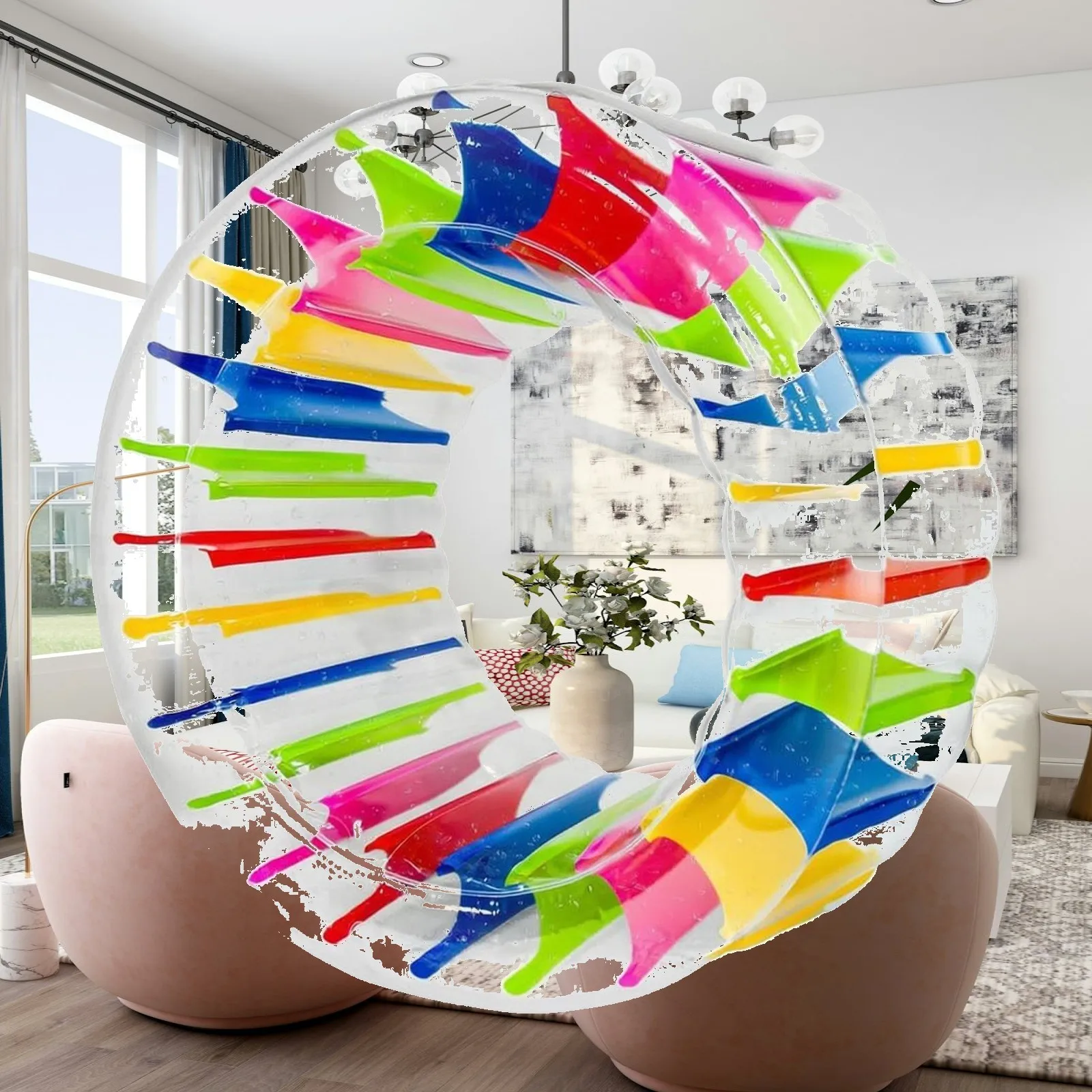 Giant Inflatable Water Roller for Pool Play PVC Rolling Cylinder Toy with Colorful Stripe Accents for Children Summer Fun