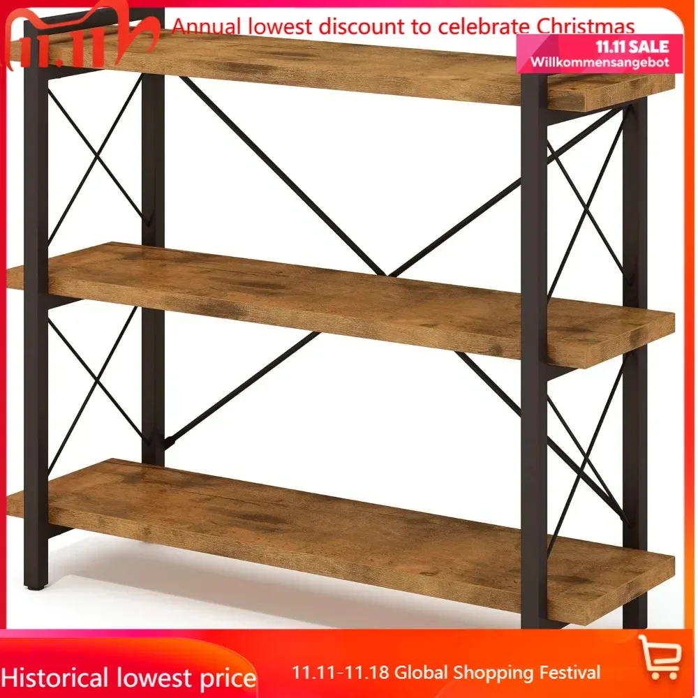 

Bookshelf, 3-Tier Industrial Bookcase, Rustic Open Book Shelf, Wood and Metal Horizontal Bookshelves comodas con cajones