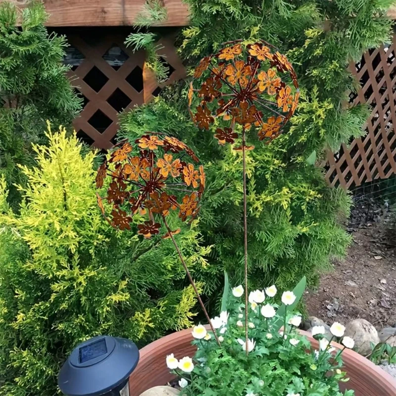 Rusty Garden Decorative Stakes Metal Flowers Garden Decoration Plant Pot Decorations for Indoor Outdoor Backyard Landscape J0MC