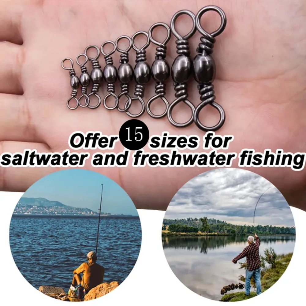 

50pcs Quick Swivel Barrel Swivels Catfish Lures Solid Ring High Strength Rolling Swivels Connector Snap Fishing Line Connector