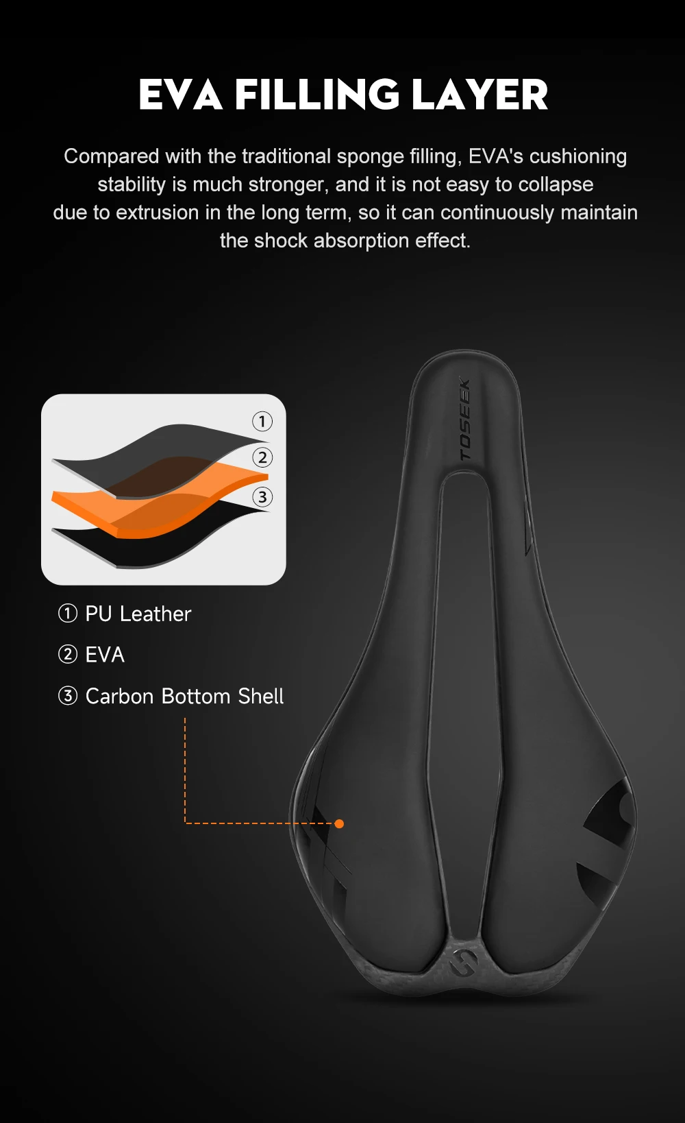 TOSEEK 3D-Gedruckter Fahrradsattel Ultraleichter Carbonsattel 245*135mm 135g Fahrradsitz für MTB Gravel Rennrad Fahrradteil – Detail 11