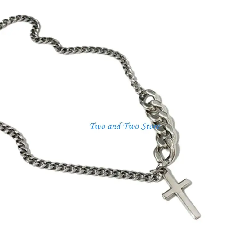 

HX6F Punk Neckchain Adjustable Crucifix Pendant Necklace Unique Gift for Couple