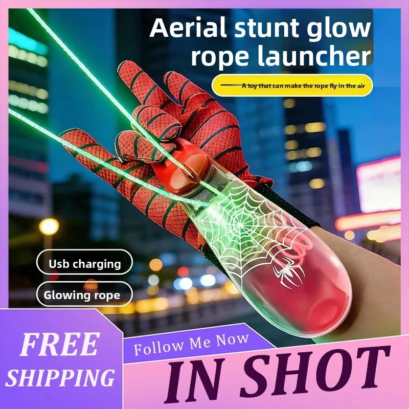 Luminous Rope ZipString Launcher Wristband Automatic Flying String Shooter Toy Recoil Night Glow Interactive Gift for Kids Pets