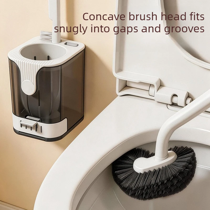 Wall Mounted Long Handled Toilet Brush Holder Set Bathroom Cleaning Tools 360° No Dead Corner Cleaning Soft Bristles Floor Brush