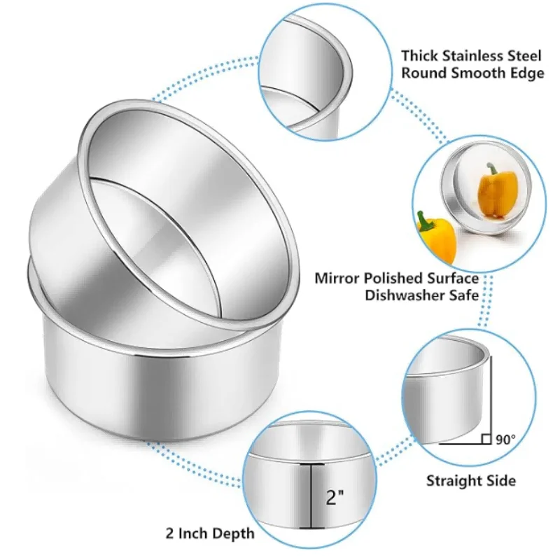 4 Inch Small Cake Pan Set of 4, Stainless Steel Mini Round Smash Cake Baking Pans, Mirror Finish & Dishwasher Safe