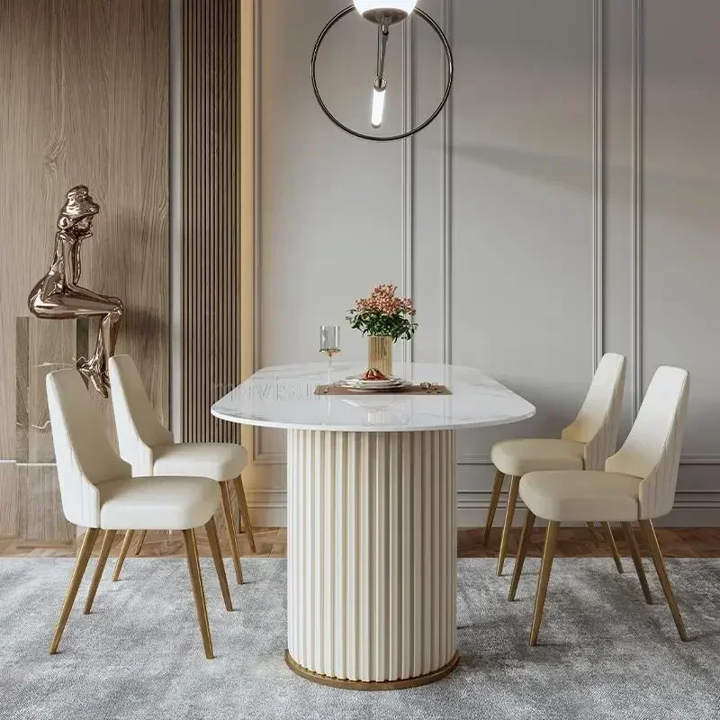 Oval Glossy Rock Board Dining Table Light Luxury Dining Table And Chair For Large Villa Nordic Simple Home Furniture HY50CT