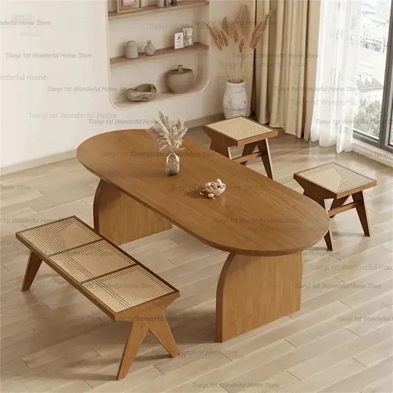 Nordic Oval Household Solid Wood Small Sized Dining Table Dining Tables Japanese Living Room Dining Tables And Chair Combination