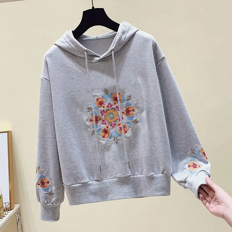 

Cotton Pilling High Grade Embroidered Sweatshirt Hooded Spring and Autumn Sweatshirt Women High Beauty Sweatshirt Female Tops