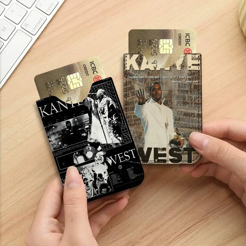 K-Kanye W-West Y-Ye Rapper Men Leather Card Case, Minimalist Mini Credit/Bus ID Card Holder, Small Compact for Office Business