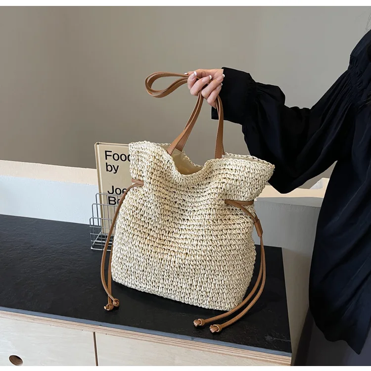 Casual Large Capacity Straw Woven Beach Bags Handmade Women Large Capacity Shoulder Bag Lady Summer Travel Handbags Shopper Tote