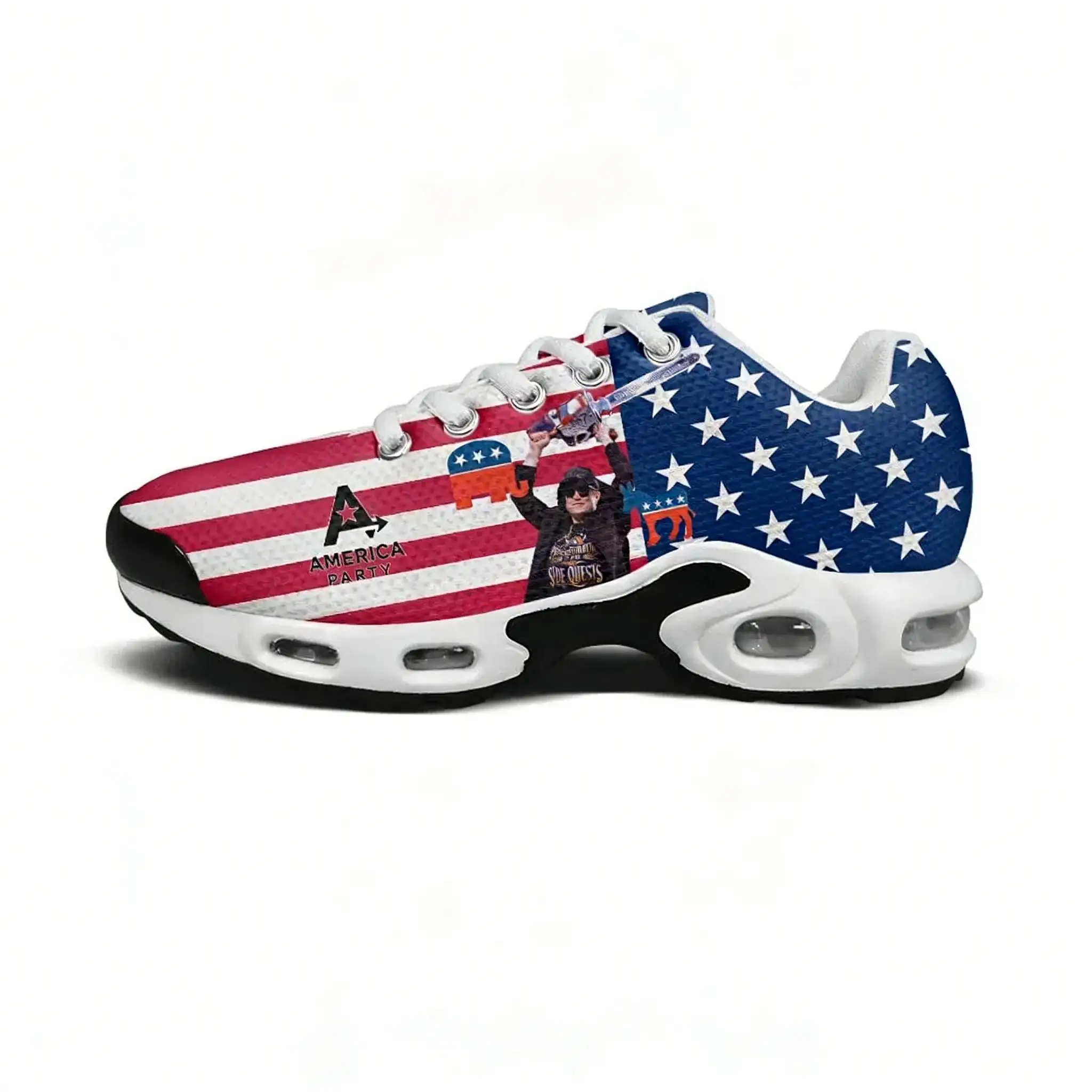 America Party Air Cushion Sneakers Mens Womens Teenager Outdoor Running Lightweight Sports Elon Musk Elastic Custom Shoes