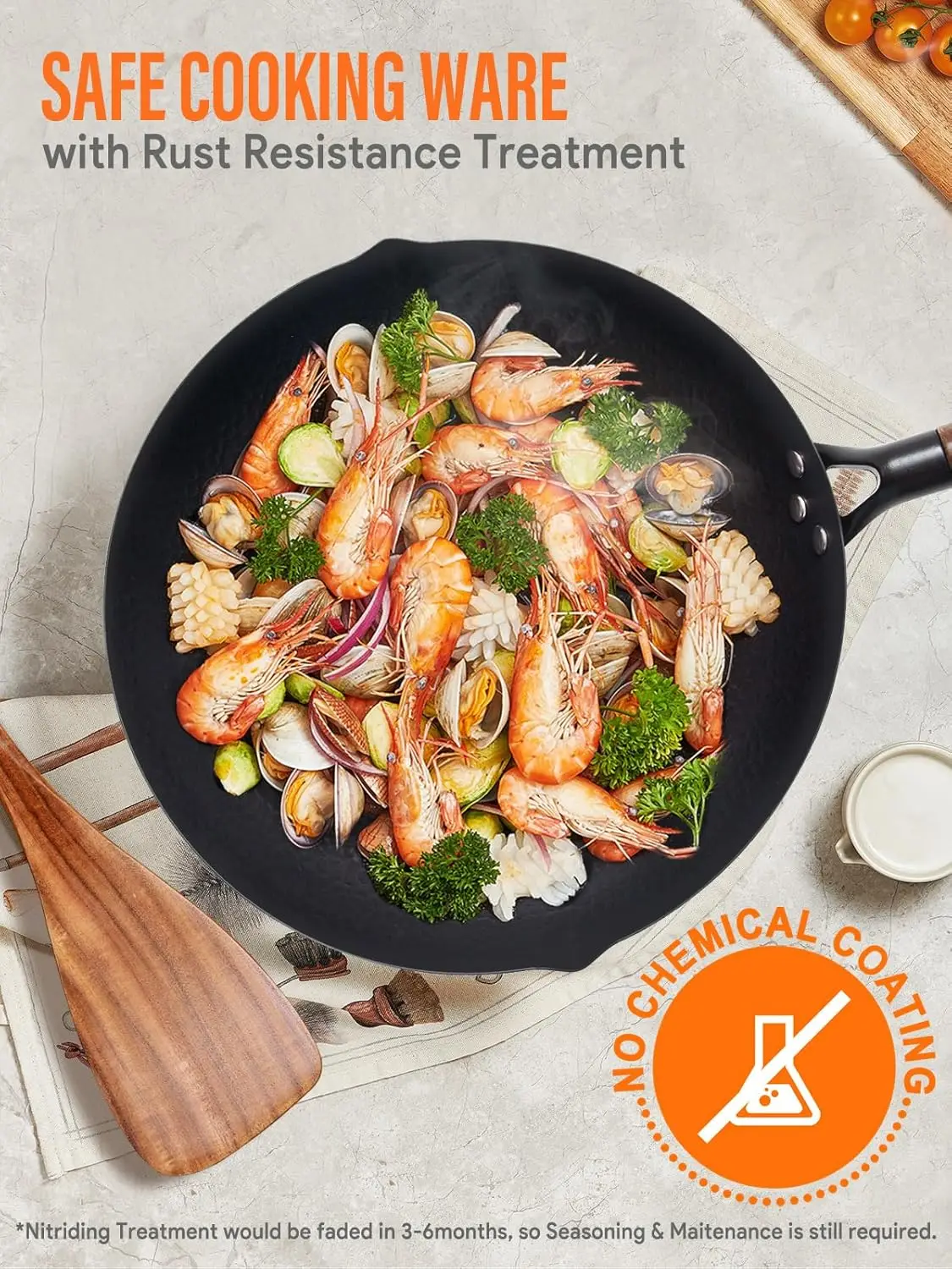 

Набор вок из углеродистой стали, противень из 5 предметов с деревянной крышкой, плоское дно, без покрытия, подходит для всех плит, 13 футов