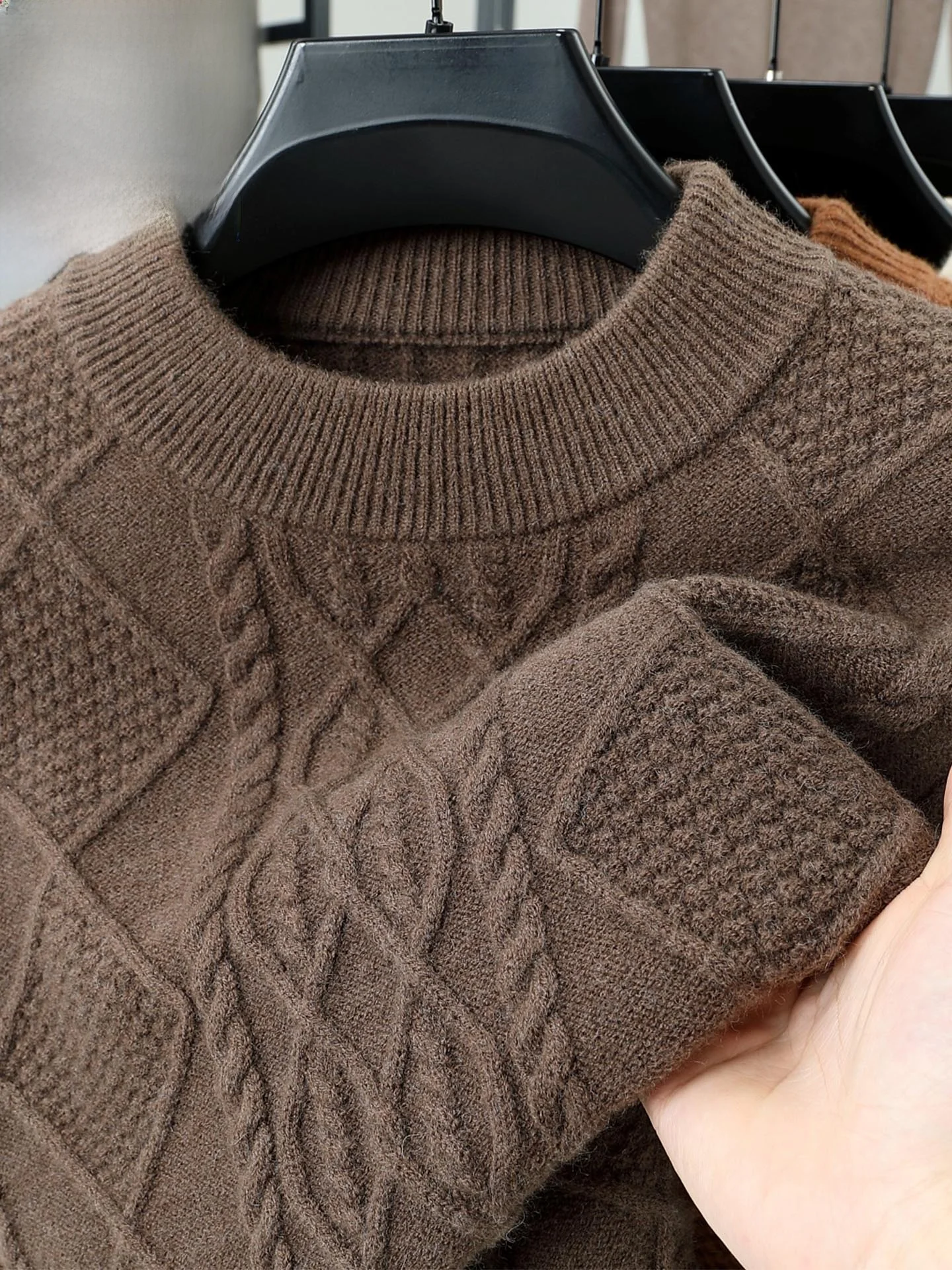 

Thiened двусторонний шерстяной вязаный свитер с высоким воротником, мужской зимний теплый базовый свитер, повседневный свободный крой, удобный мягкий