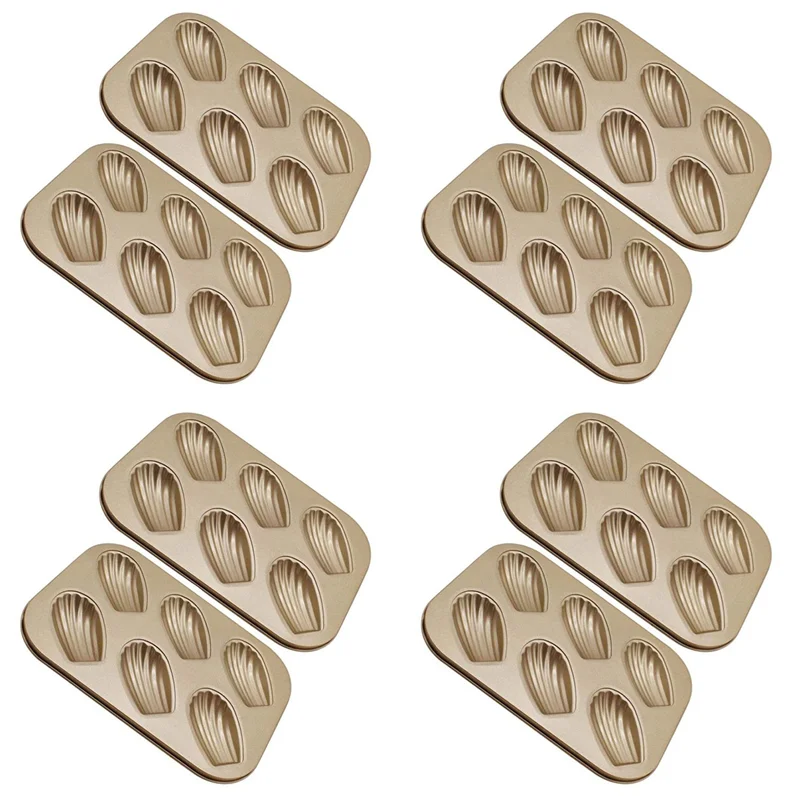 

AA46 HOT-8 Pack Форма для торта Madeleine, антипригарная сверхпрочная форма для выпечки Madeline для выпечки в духовке (золото)