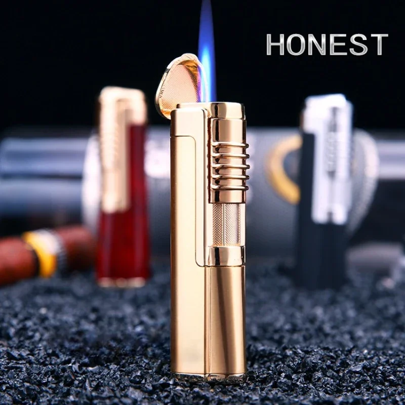 New Outdoor Windproof Metal Portable Torch Turbo Butane Gas Lighter Straight Flush Fire Cycle Inflatable Cigar Tools Men Gift