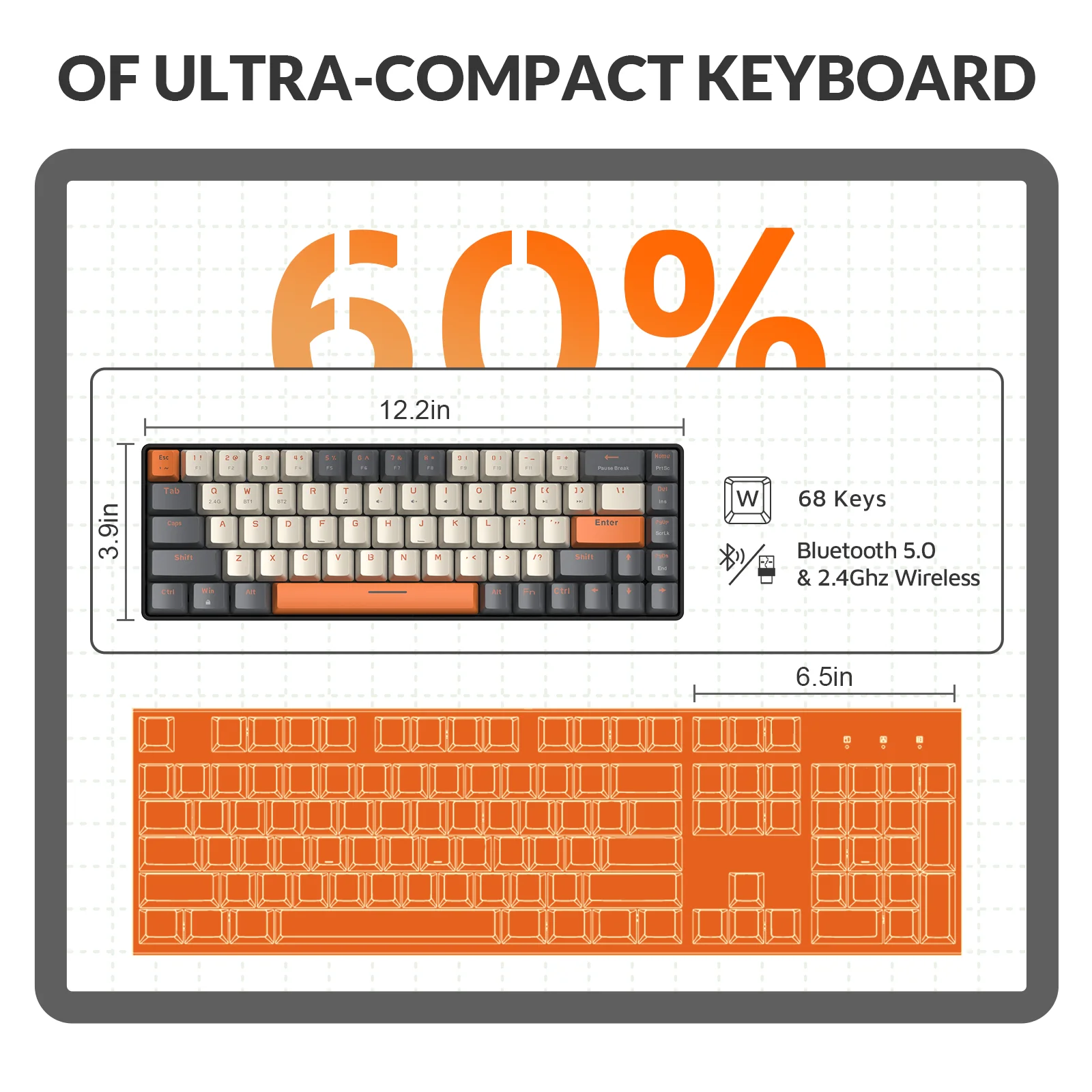 Imagem -05 - Tubarão de Ataque x Ziyoulang-k68 Teclado Mecânico sem Fio Layout de 68 Teclas bt 5.0 2.4g 2-em1 Usb-c Receptor Hot Swappable