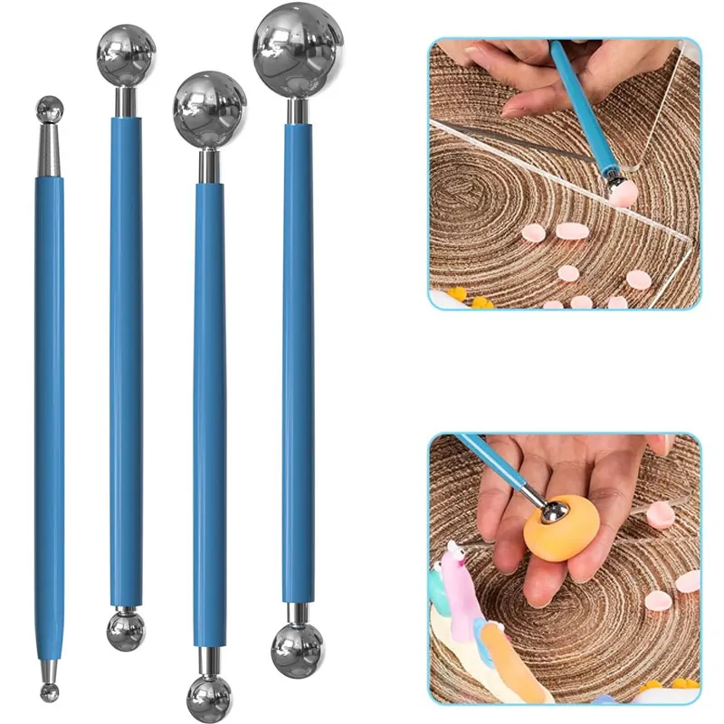 모델링 볼 도구 세트, 스테인레스 스틸 양면 도트 도구, 엠보싱 클레이 모델링 도구, 성형 및 조각, 4 개