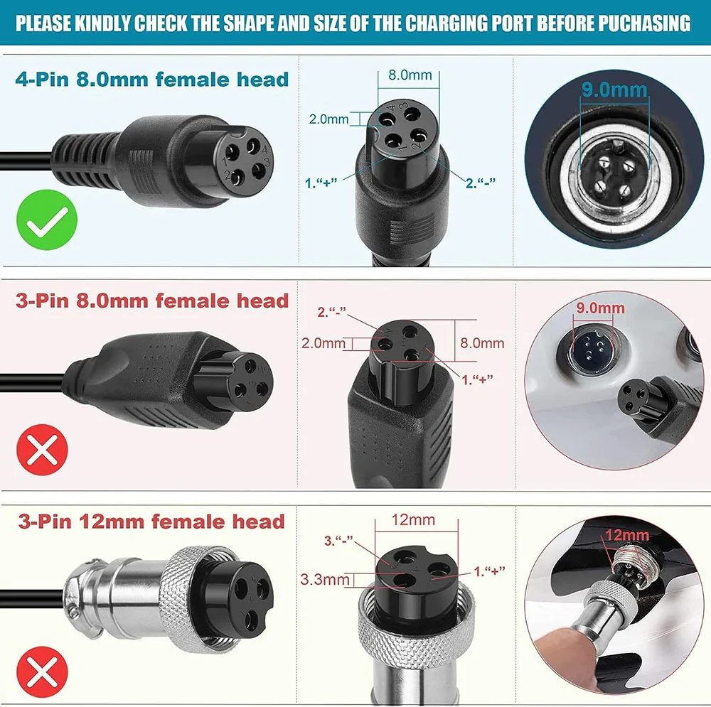 4-zębowa ładowarka do skutera Segway Ninebot S/S-MAX/Mini lite/Mini PRO, wymiana ładowarki 63V 2A kompatybilna z Ninebot